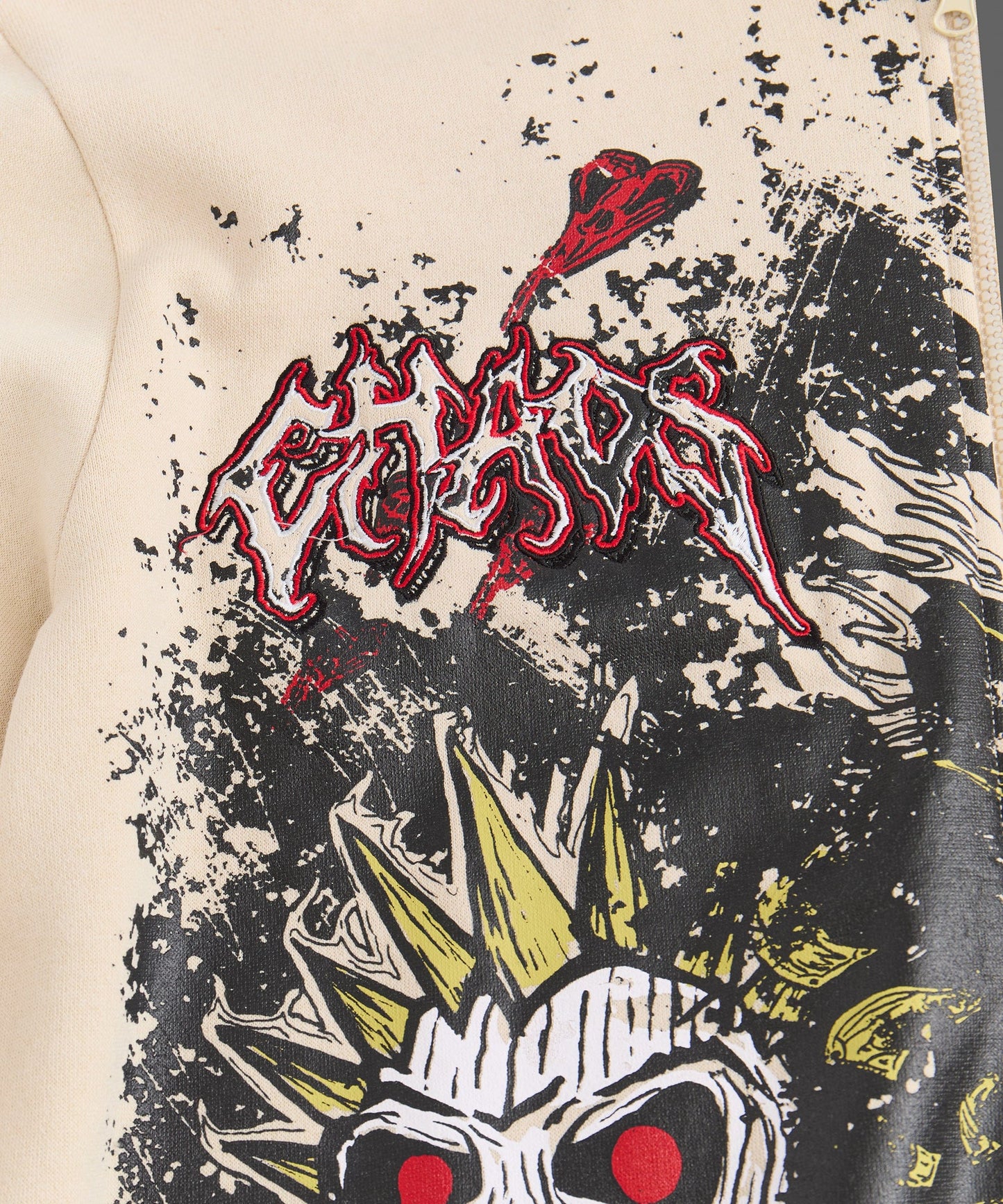 Beware Embroidered Skull Hoodie - Khaki