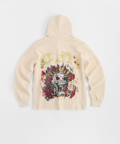 Beware Embroidered Skull Hoodie - Khaki