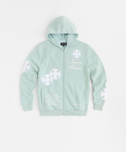 Rebellion Chenille Patched Zip Up Hoodie - Medium Blue