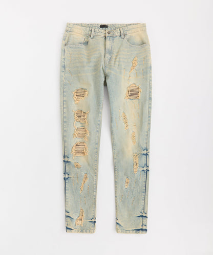 Rip And Repair Washed Denim Jeans - Light Blue