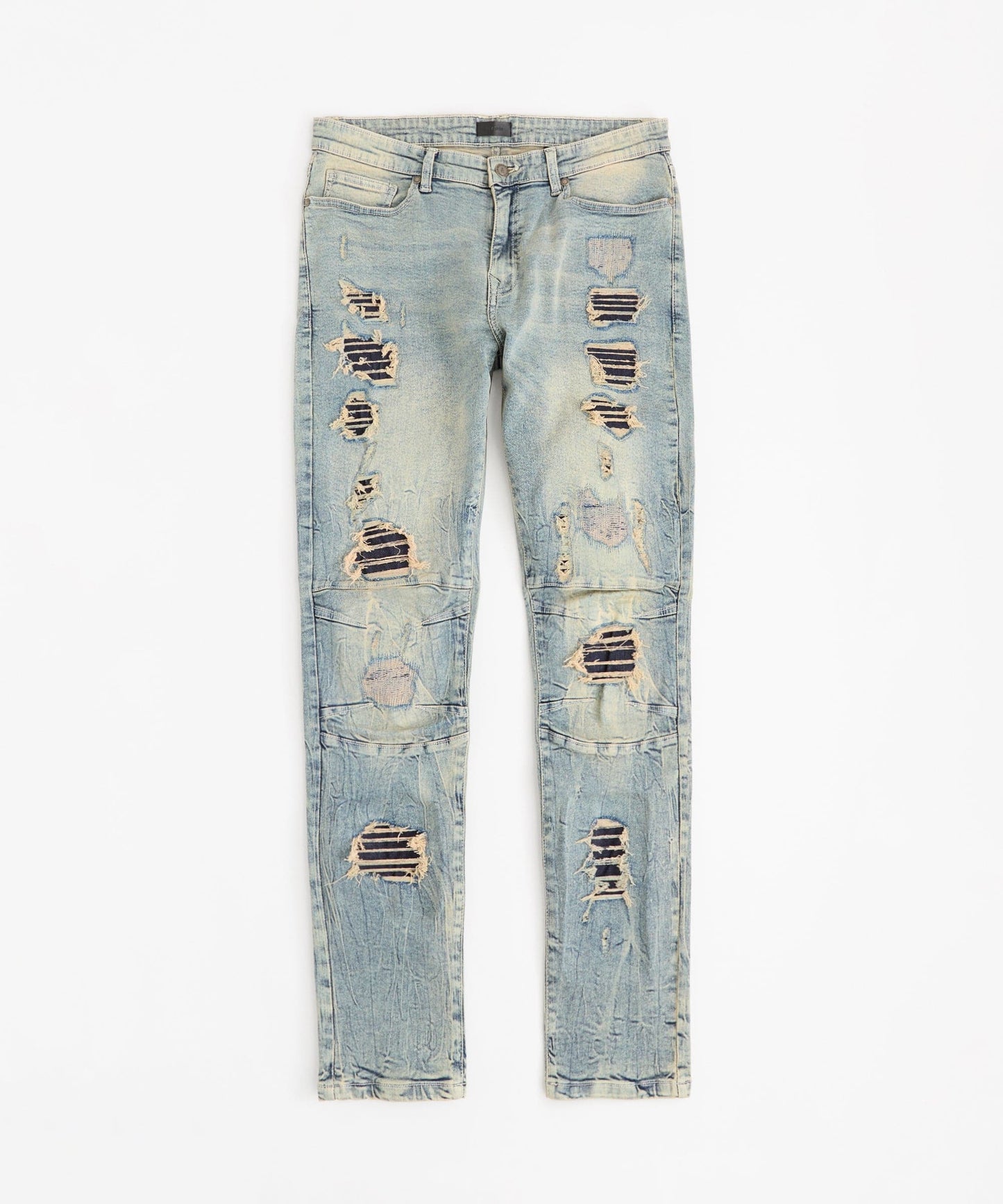 Rip And Repair Washed Denim Jeans - Light Blue