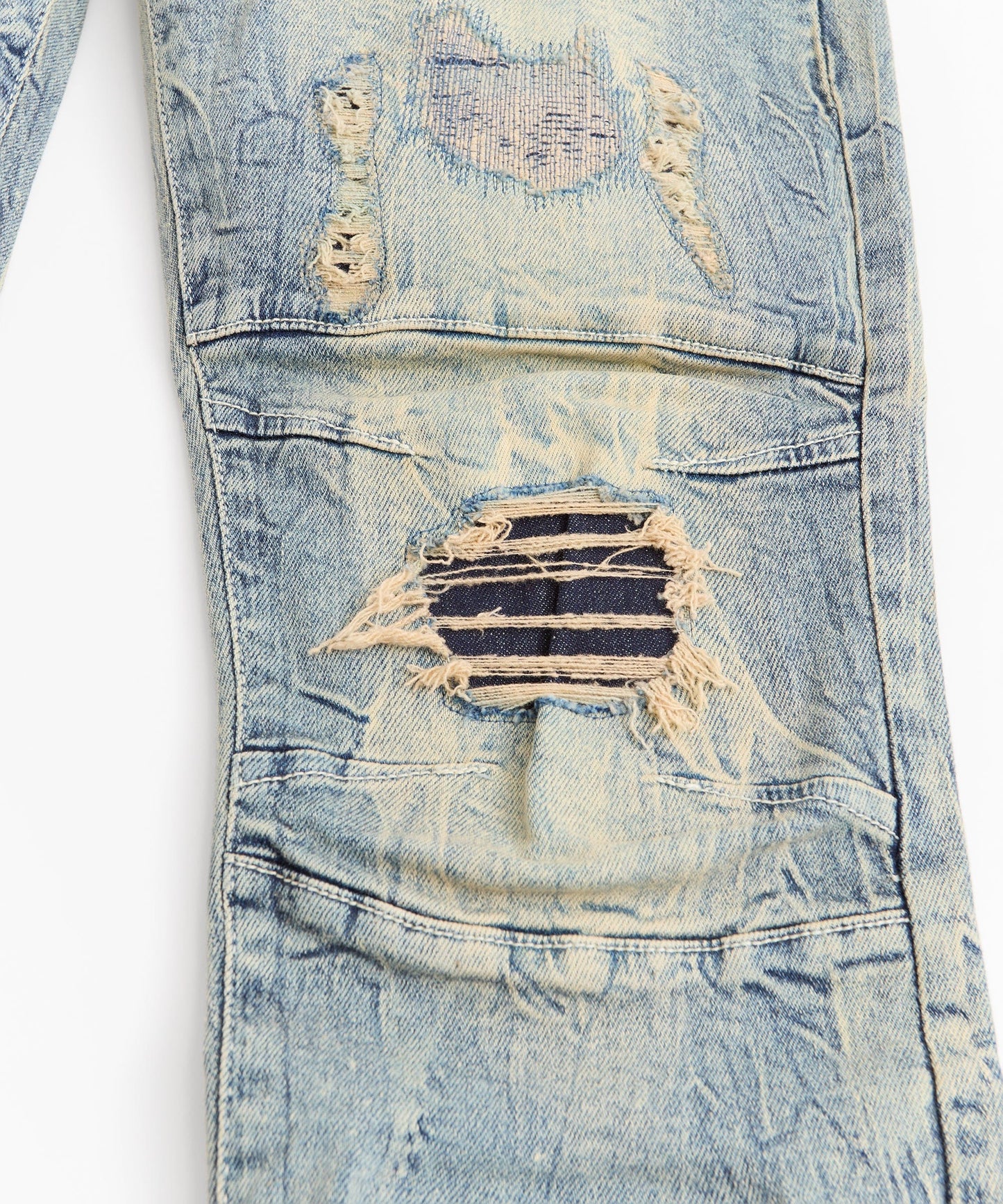 Rip And Repair Washed Denim Jeans - Light Blue