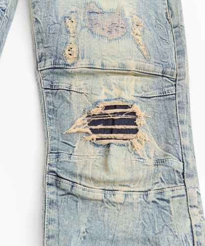 Rip And Repair Washed Denim Jeans - Light Blue