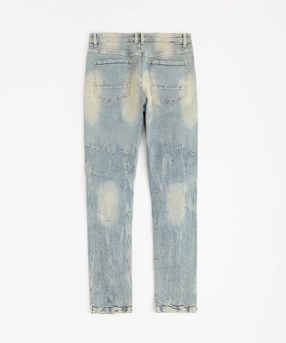 Rip And Repair Washed Denim Jeans - Light Blue