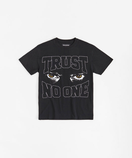 Trust No One Gold Embroidered Short Sleeve Tee - Black