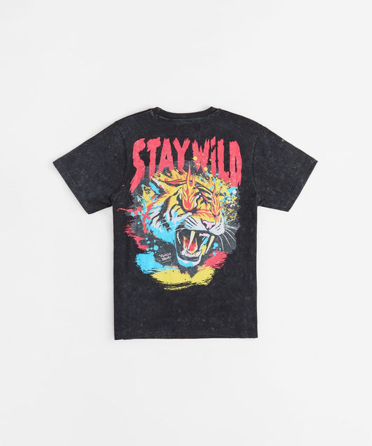 Stay Wild Embroidered Short Sleeve Tee - Charcoal