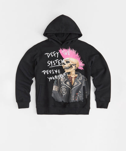 Defy The System Embroidered Hoodie - Black
