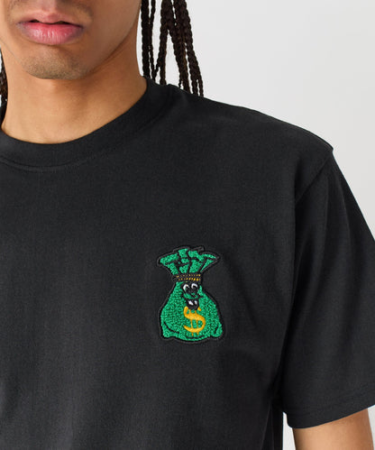 Money Bags Chenille Patch Short Sleeve Tee - Black