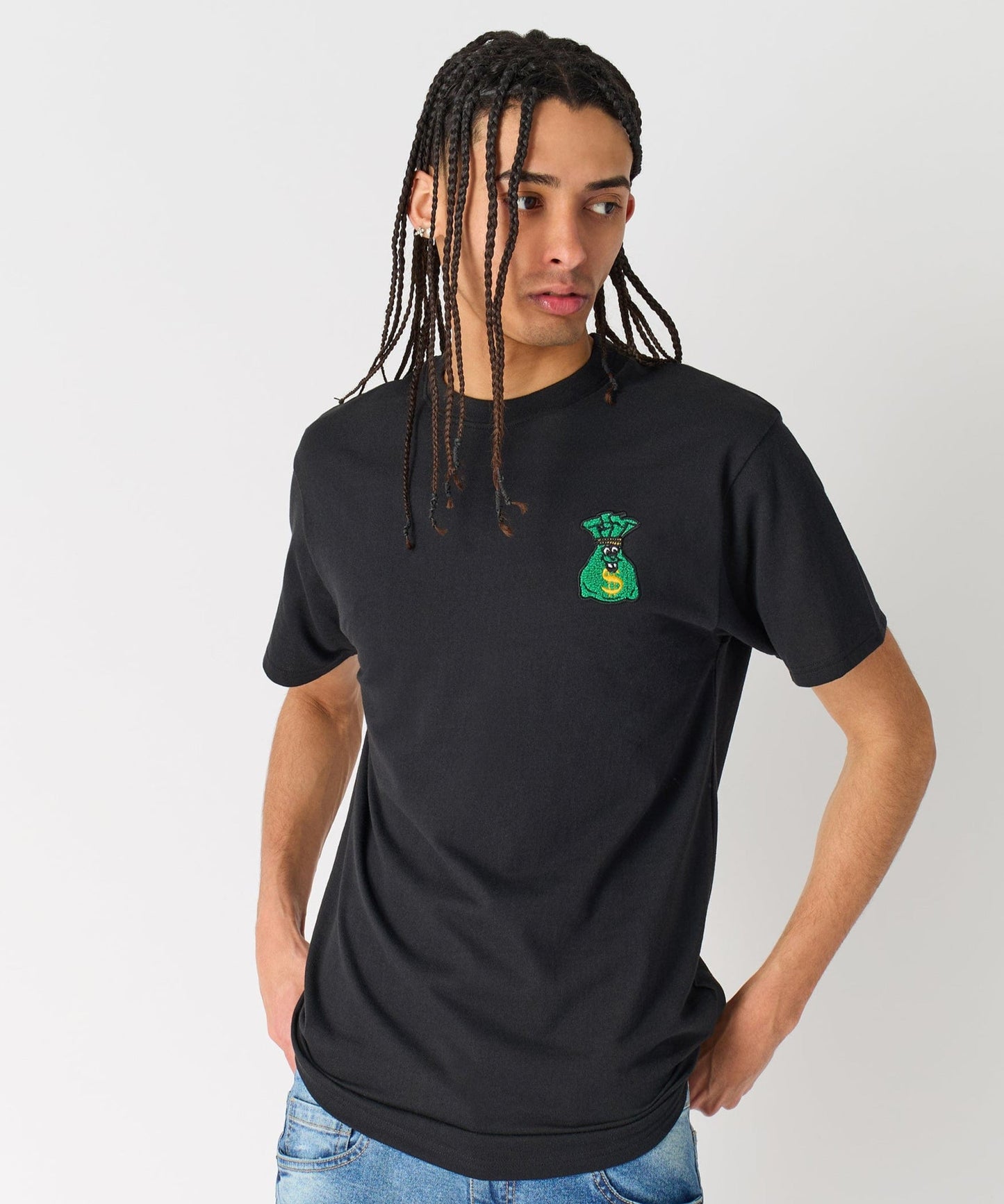 Money Bags Chenille Patch Short Sleeve Tee - Black