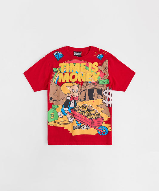 Richie Rich Time is Money Applique Short Sleeve Tee - Red