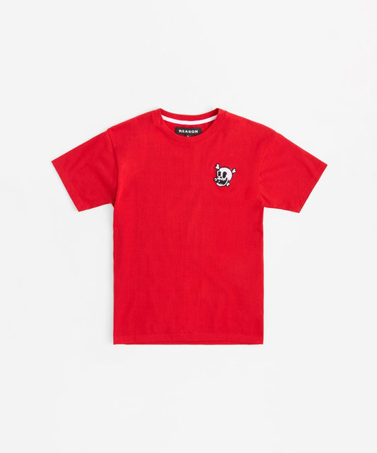 Crossbones Chenille Patch Short Sleeve Tee - Red