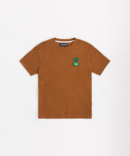 Money Bags Chenille Patch Short Sleeve Tee - Khaki