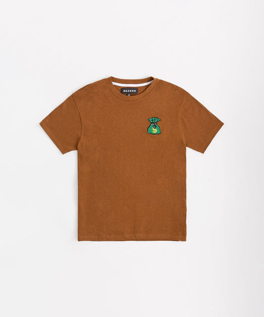 Money Bags Chenille Patch Short Sleeve Tee - Khaki