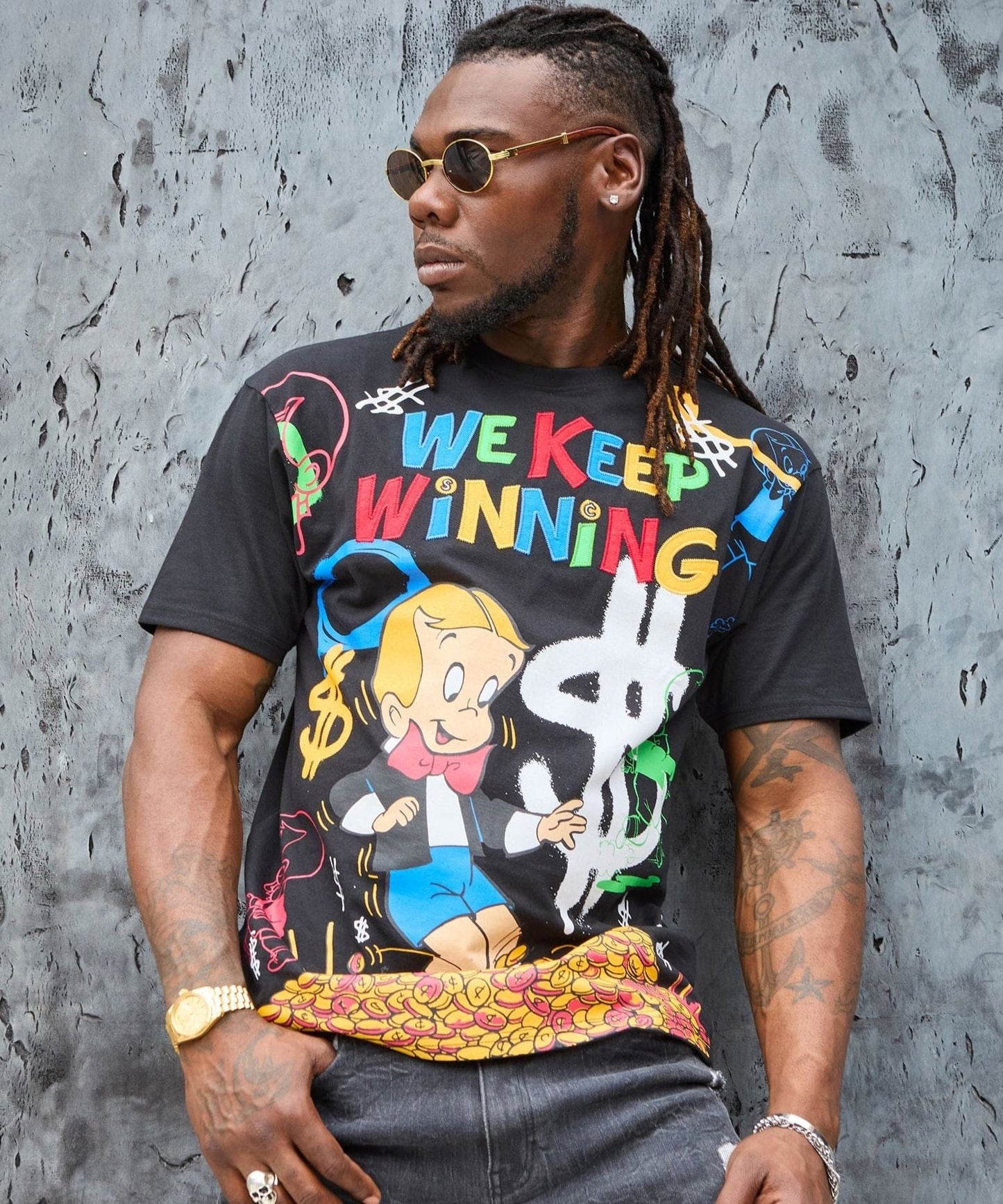 Richie Rich We Keep Winning Applique Short Sleeve Tee - Black