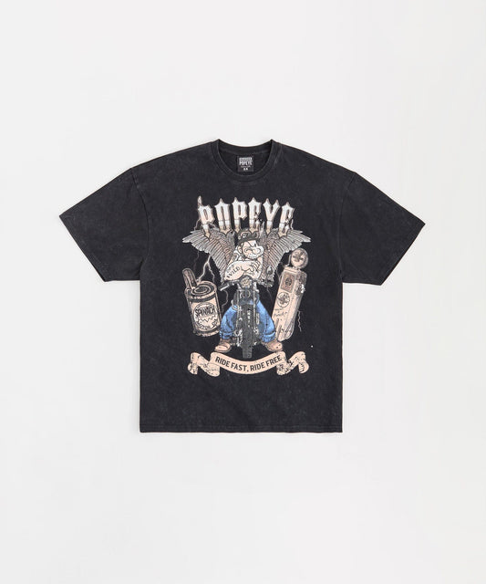 Popeye Ride Fast Short Sleeve Tee - Washed Black