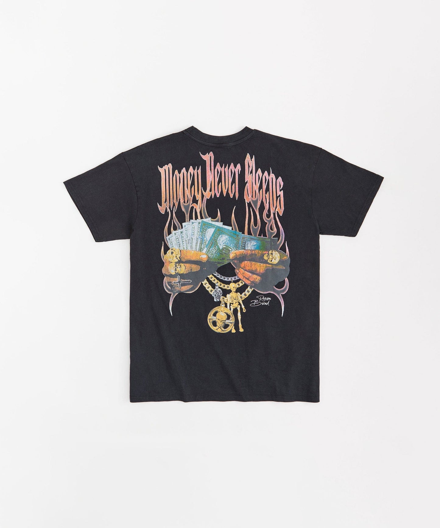 Money Never Sleeps Washed Short Sleeve Tee - Black