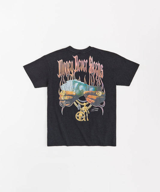 Money Never Sleeps Washed Short Sleeve Tee - Black