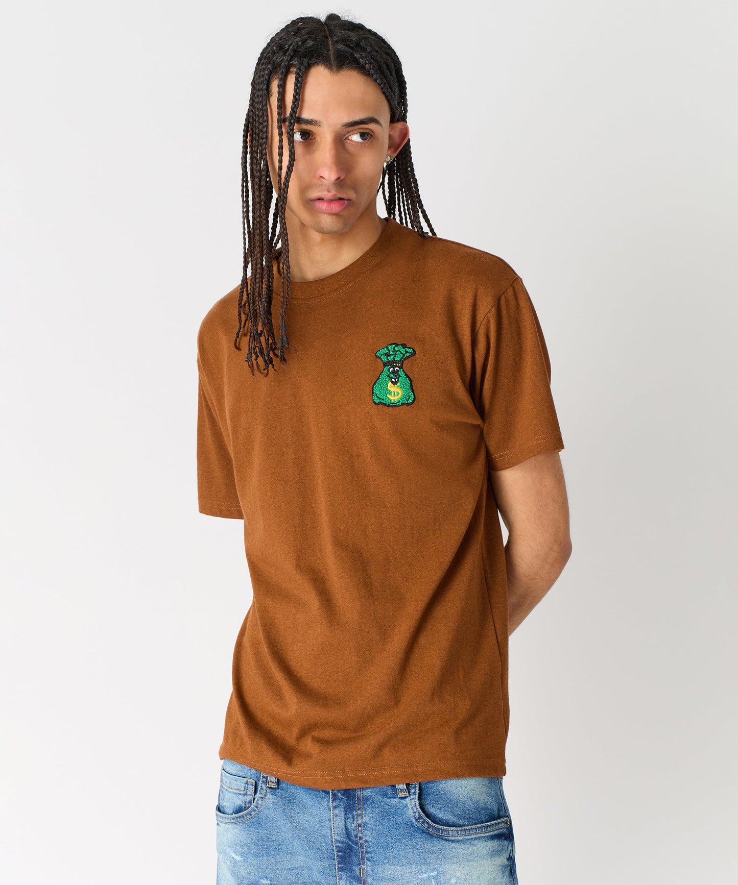 Money Bags Chenille Patch Short Sleeve Tee - Khaki