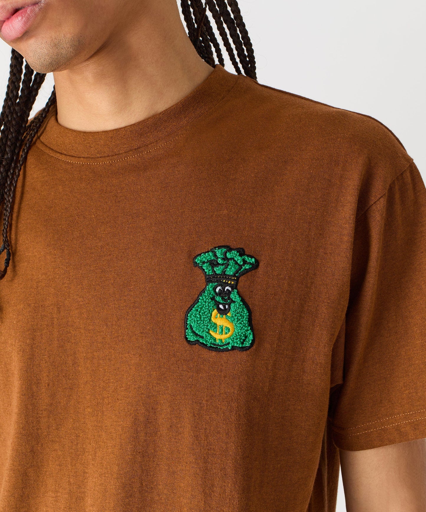 Money Bags Chenille Patch Short Sleeve Tee - Khaki