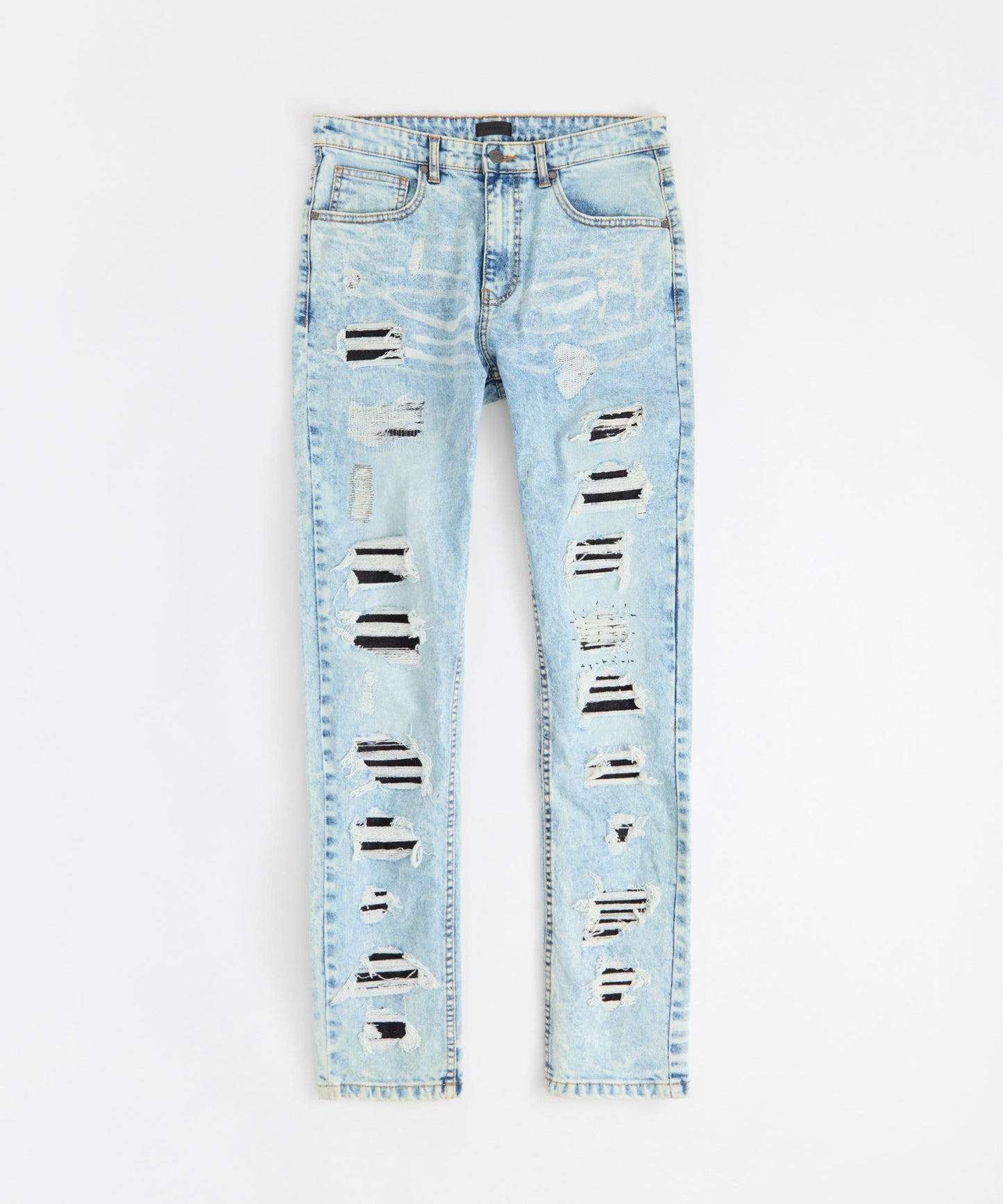 Destroyed Rip and Repair Denim Jeans - Light Blue