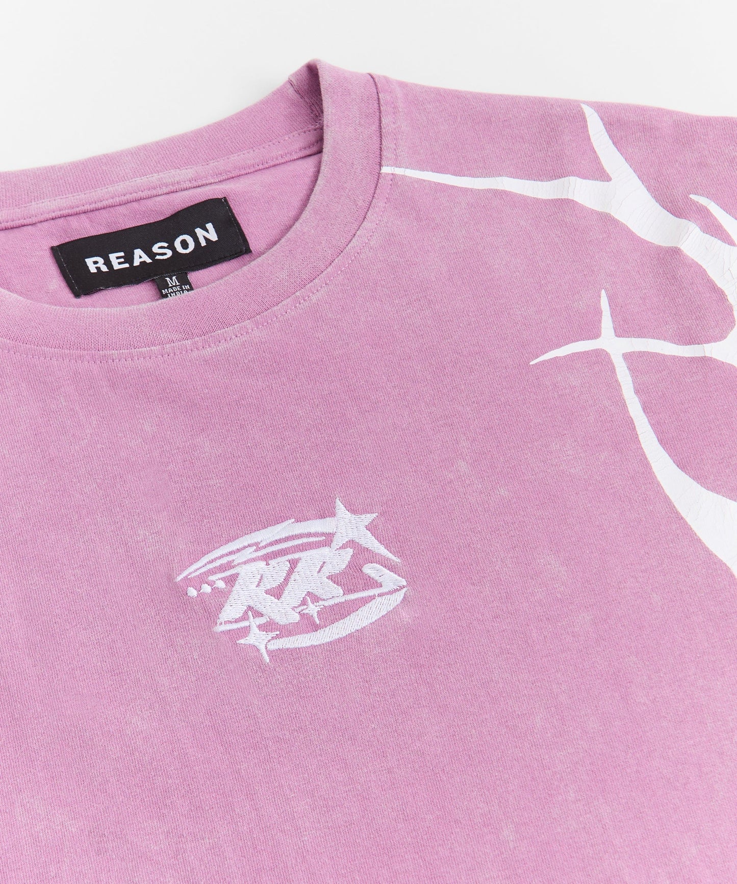 Washed Embroidered Short Sleeve Tee - Purple