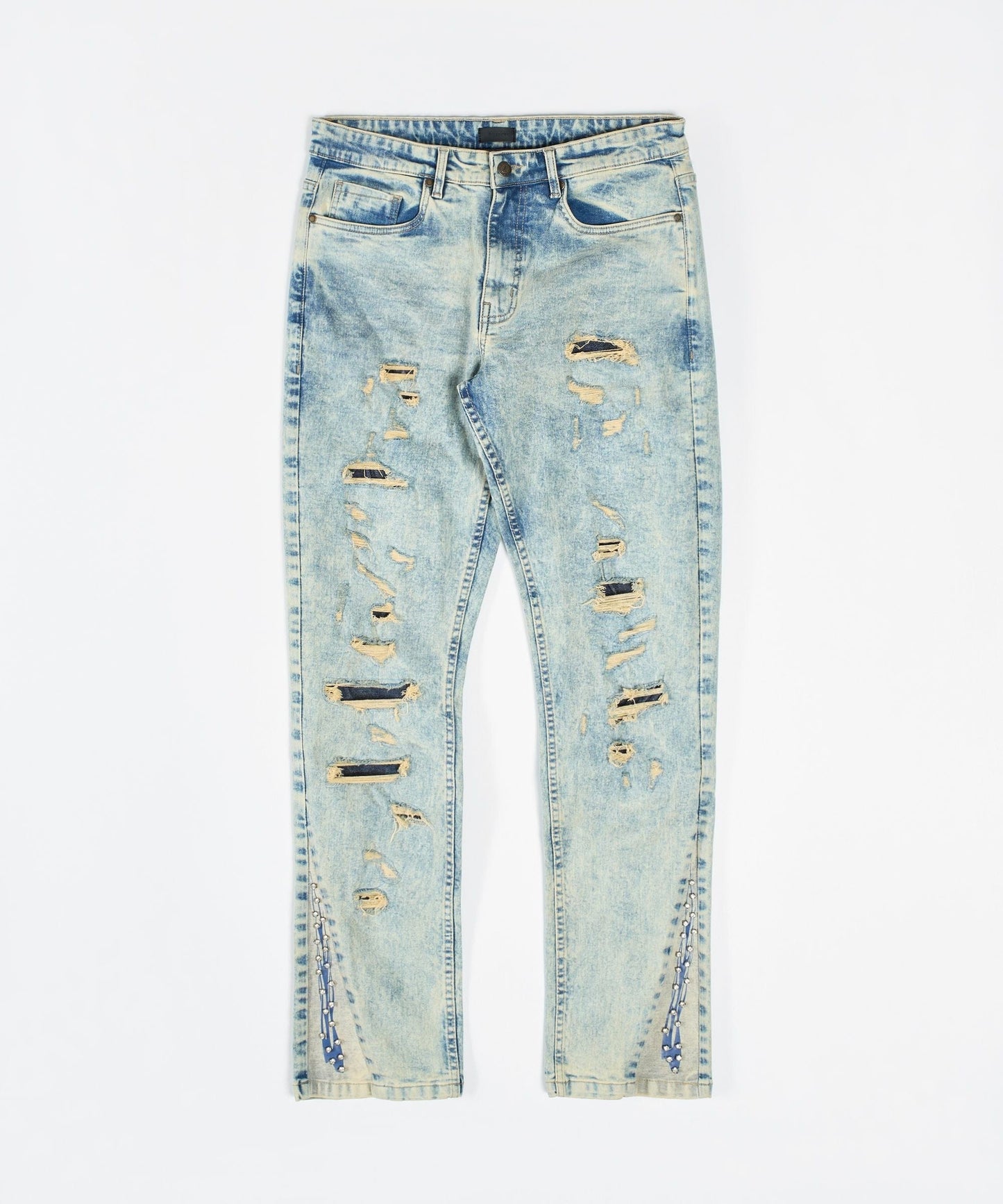 Two Tone Flare Denim Jeans - Light Blue