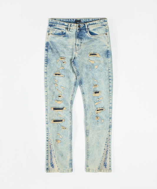 Two Tone Flare Denim Jeans - Light Blue