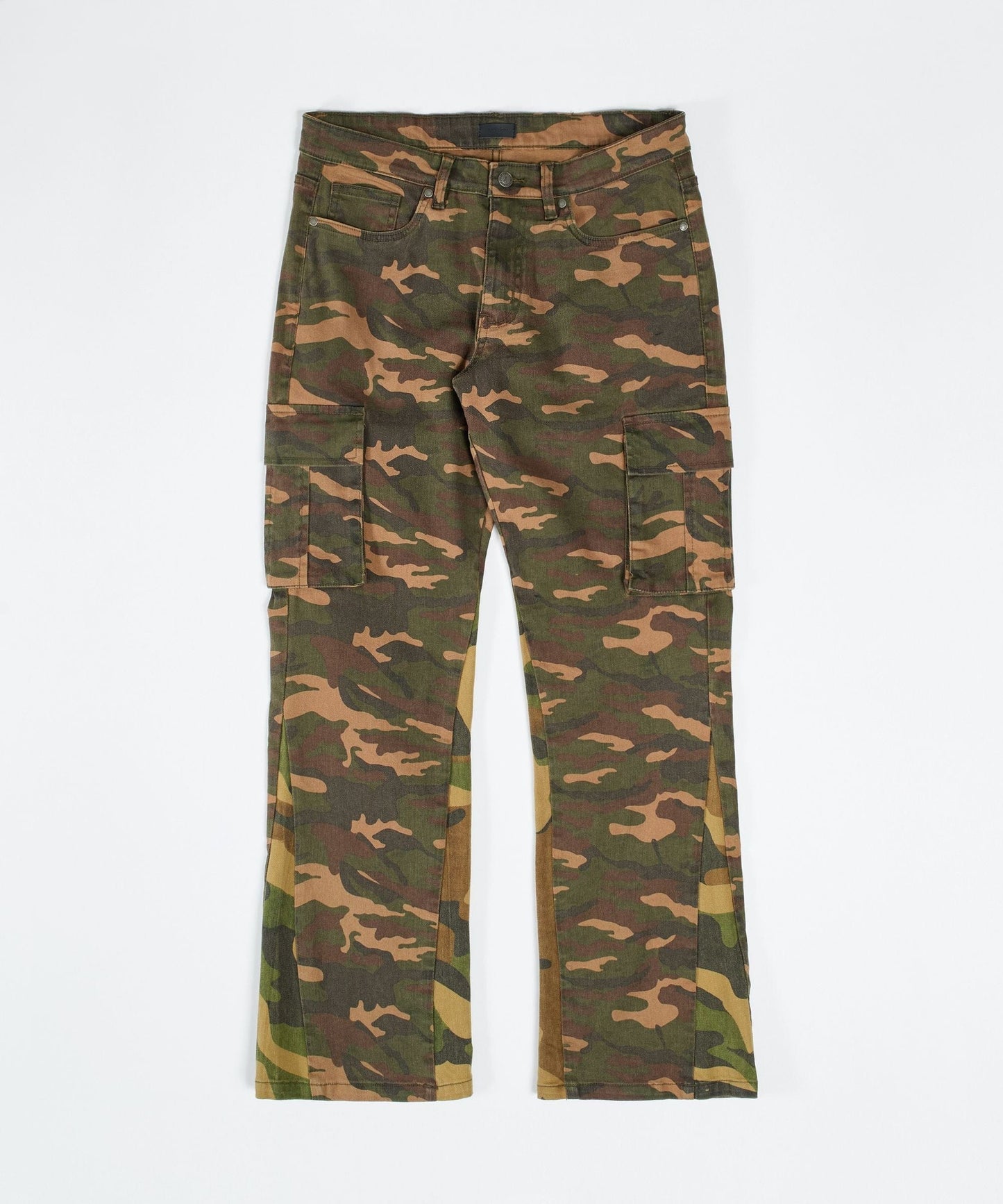 Camo Cargo Flare Denim - Olive Green