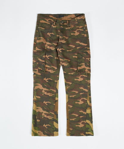 Camo Cargo Flare Denim - Olive Green