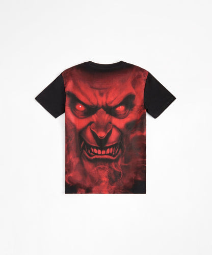 Dodge Demon Face Embroidered Short Sleeve Tee - Black