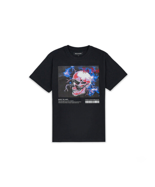 Painted Skull Embroidery Short Sleeve Tee - Black