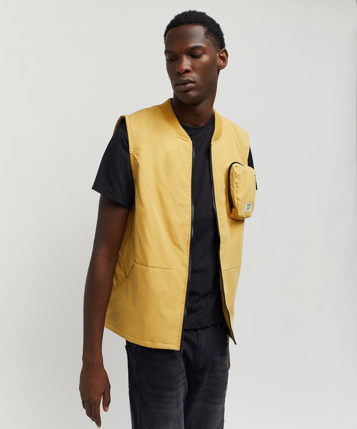 Bader Cotton Twill Color Block Utility Vest - Tan