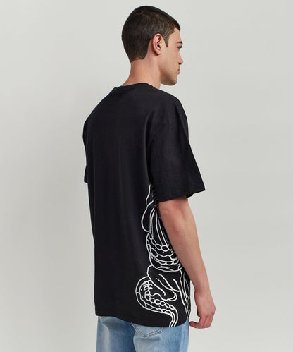 Panter Short Sleeve Graphic Print Embroidered Detail Tee - Black