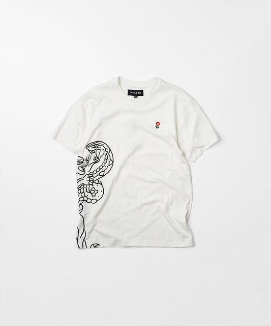Panter Short Sleeve Graphic Print Embroidered Detail Tee - White