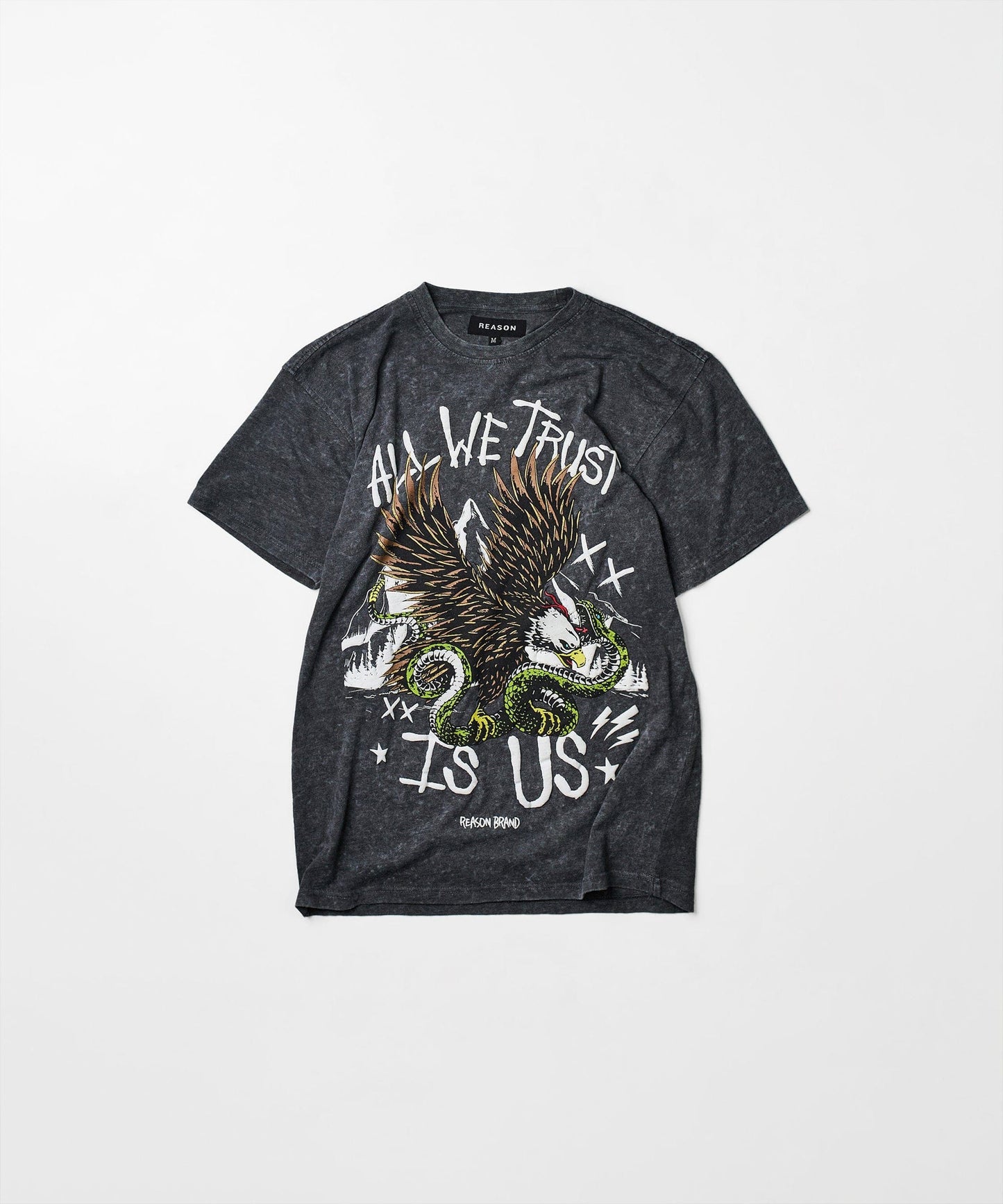 All We Trust Burnout Wash Short Sleeve Graphic Print Tee - Charcoal