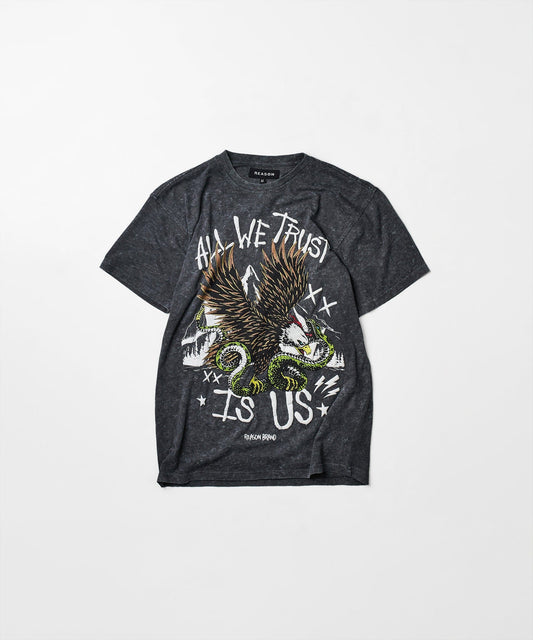 All We Trust Burnout Wash Short Sleeve Graphic Print Tee - Charcoal