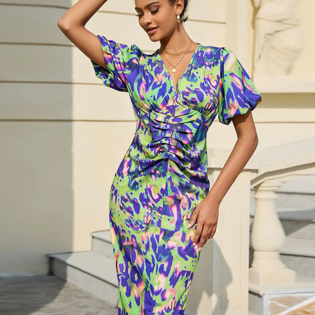 Mariana | Vibrant Puff Sleeve Dress