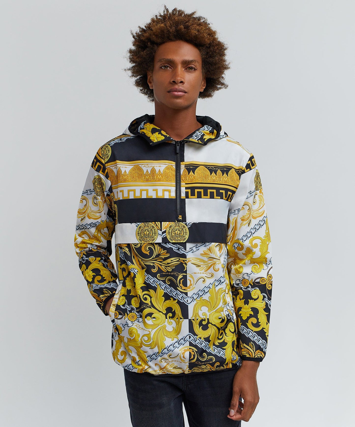 Medusa Gold Chain Print Half-Zip Anorak