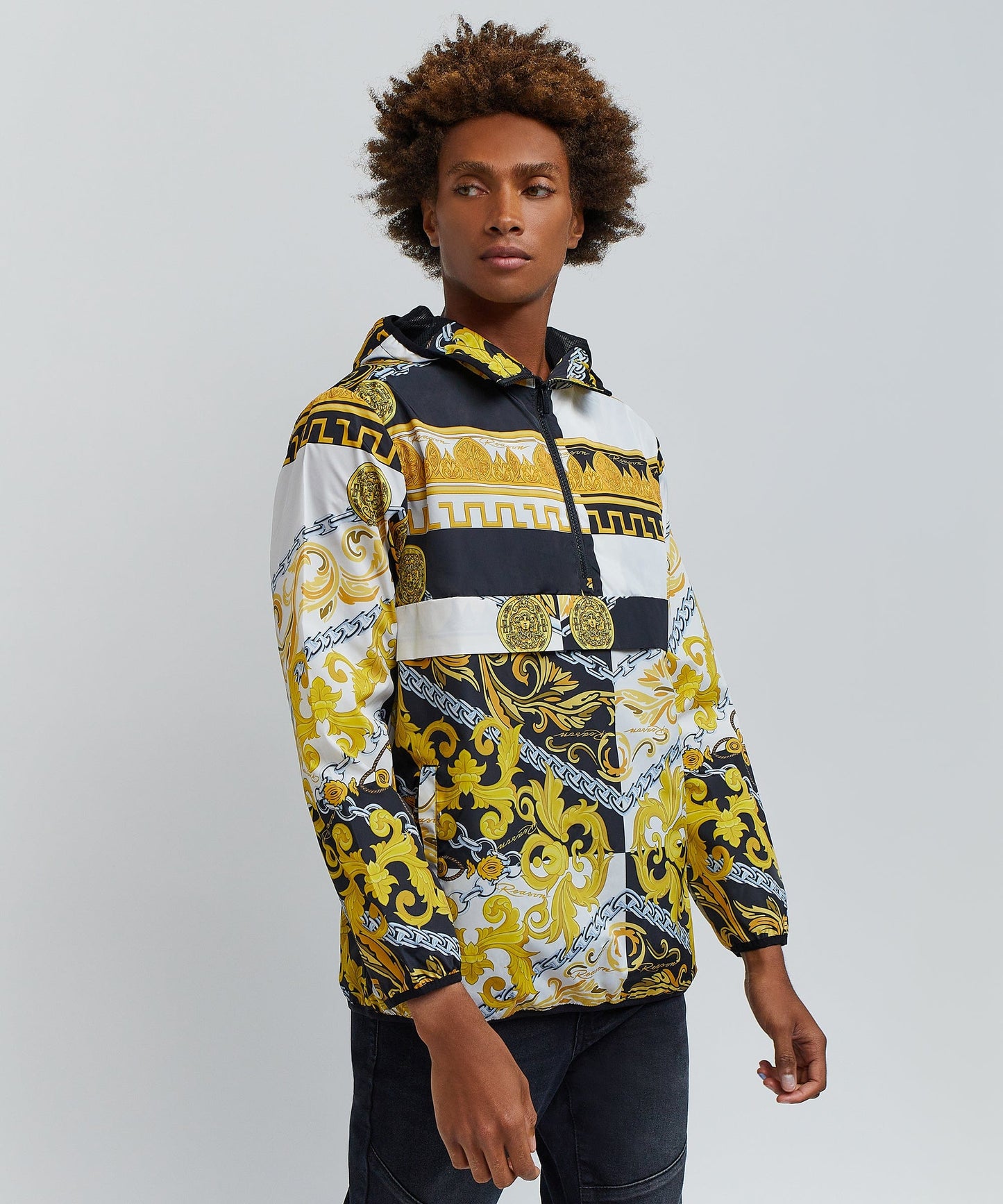 Medusa Gold Chain Print Half-Zip Anorak